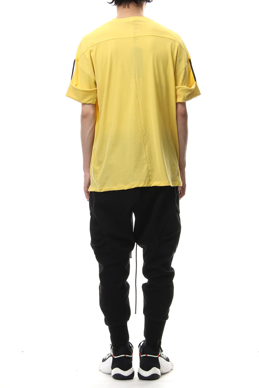 Hard twist jersey stitch roll up sleeve t-shirt Yellow
