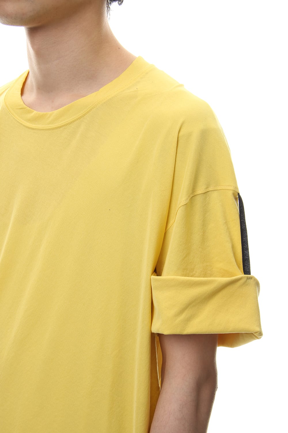 Hard twist jersey stitch roll up sleeve t-shirt Yellow
