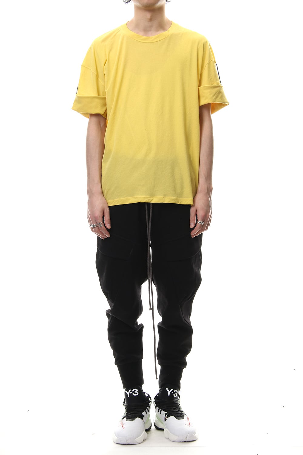 Hard twist jersey stitch roll up sleeve t-shirt Yellow