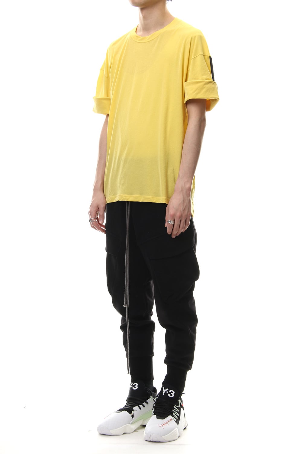 Hard twist jersey stitch roll up sleeve t-shirt Yellow