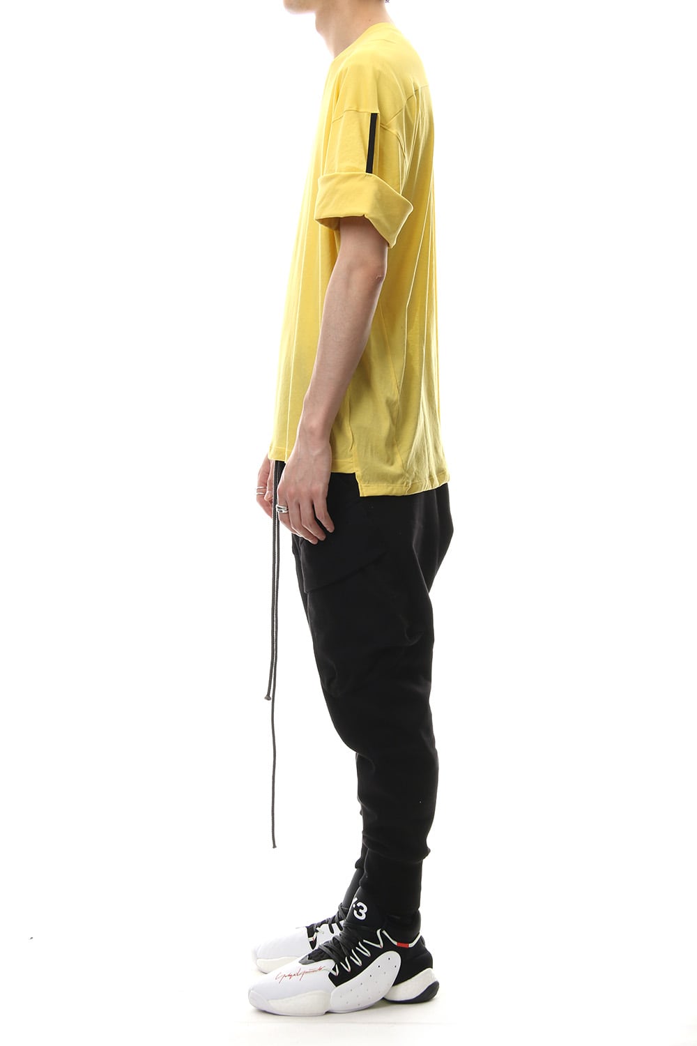 Hard twist jersey stitch roll up sleeve t-shirt Yellow