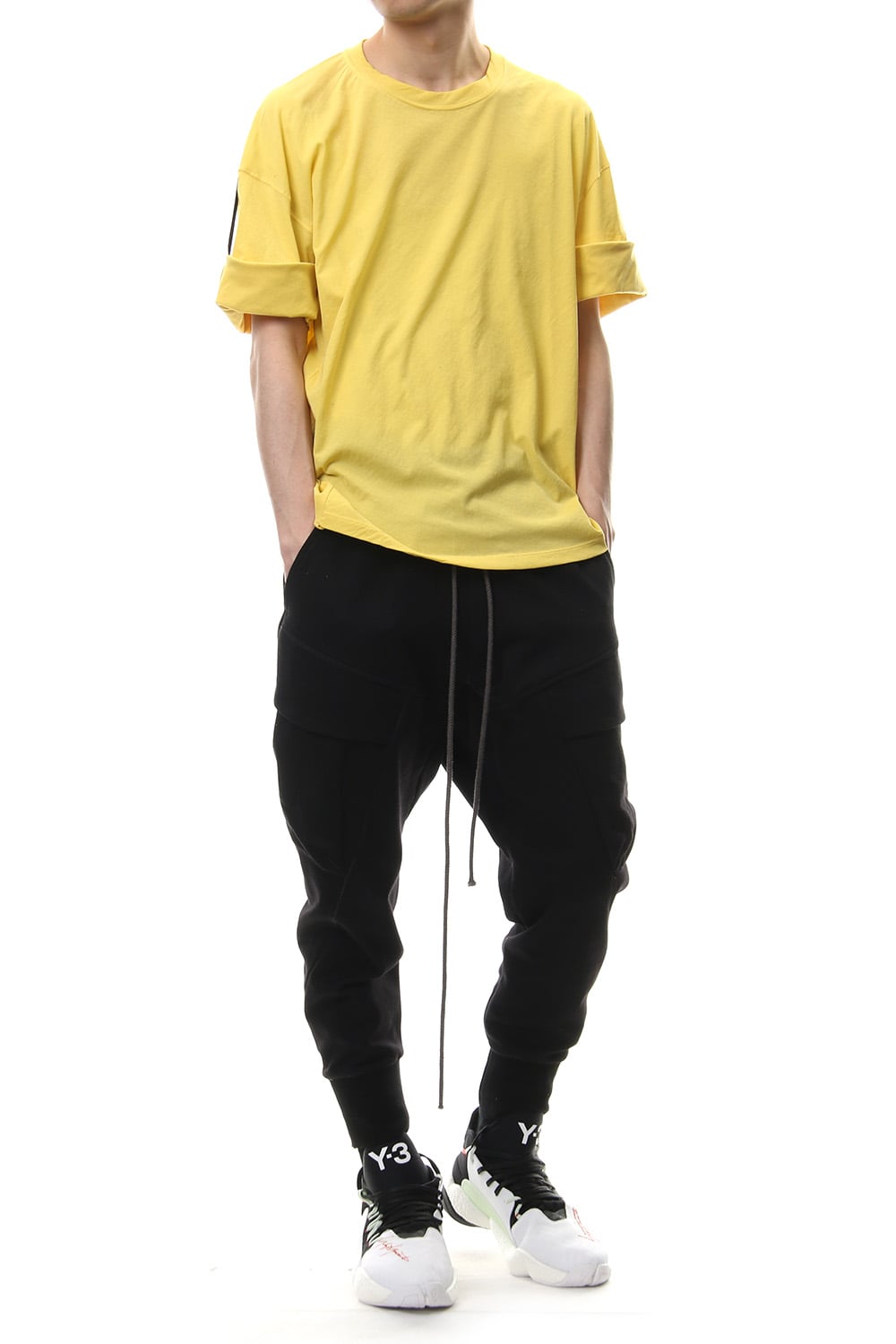 Hard twist jersey stitch roll up sleeve t-shirt Yellow