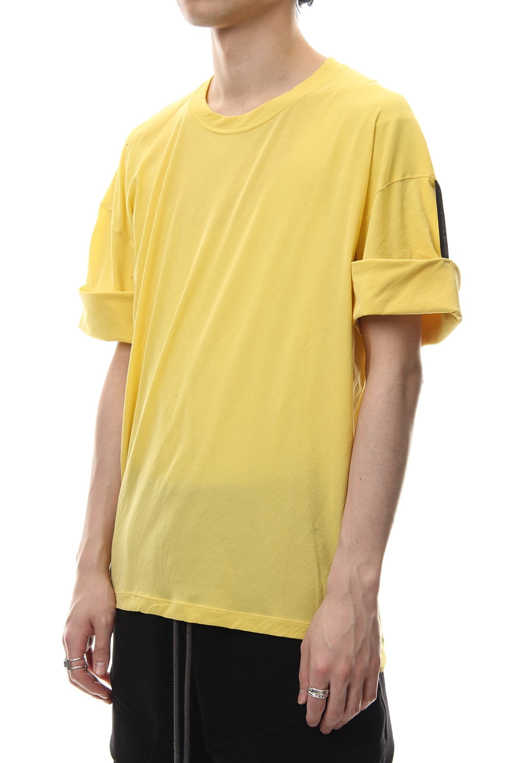 Hard twist jersey stitch roll up sleeve t-shirt Yellow