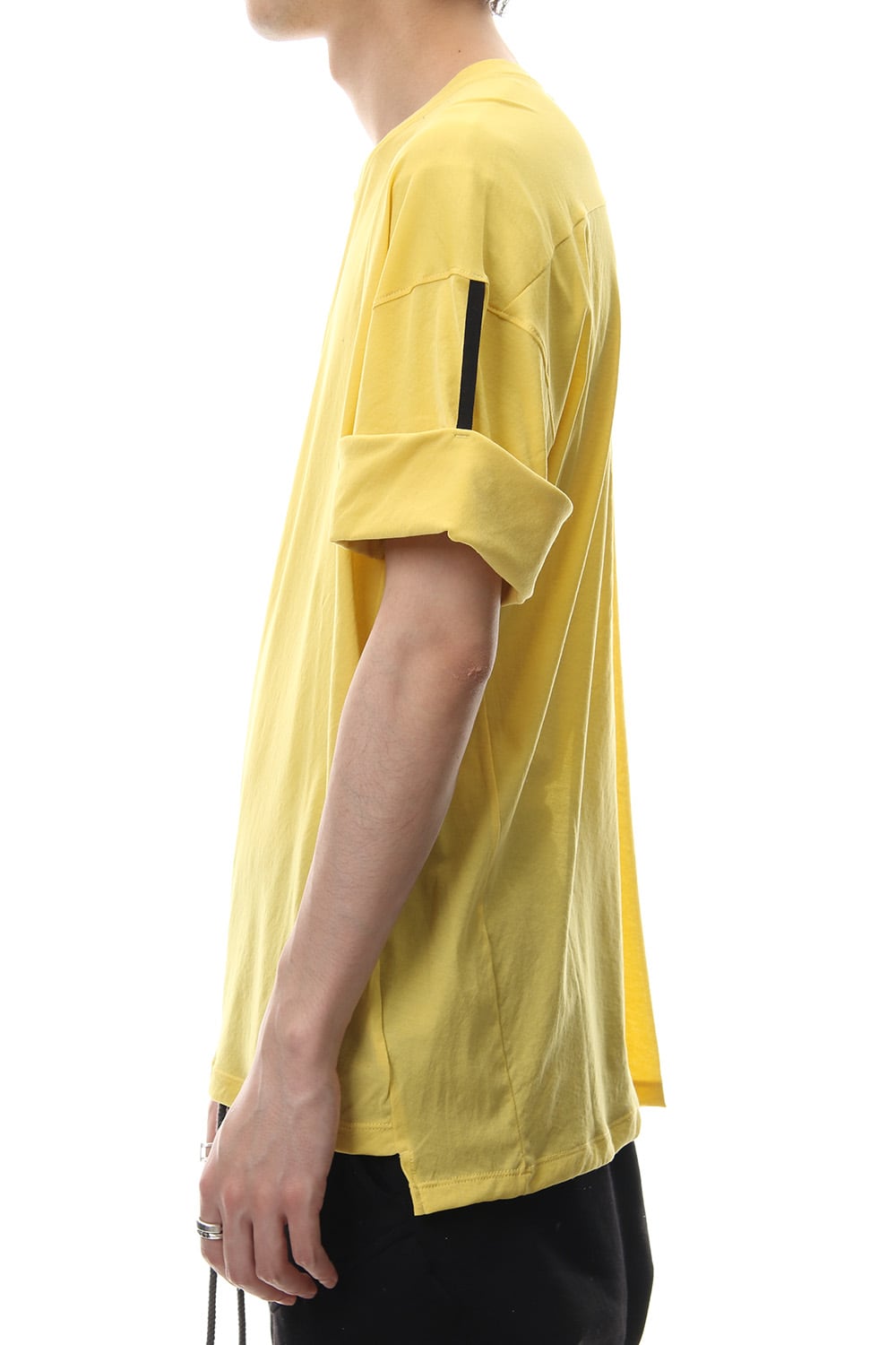 Hard twist jersey stitch roll up sleeve t-shirt Yellow