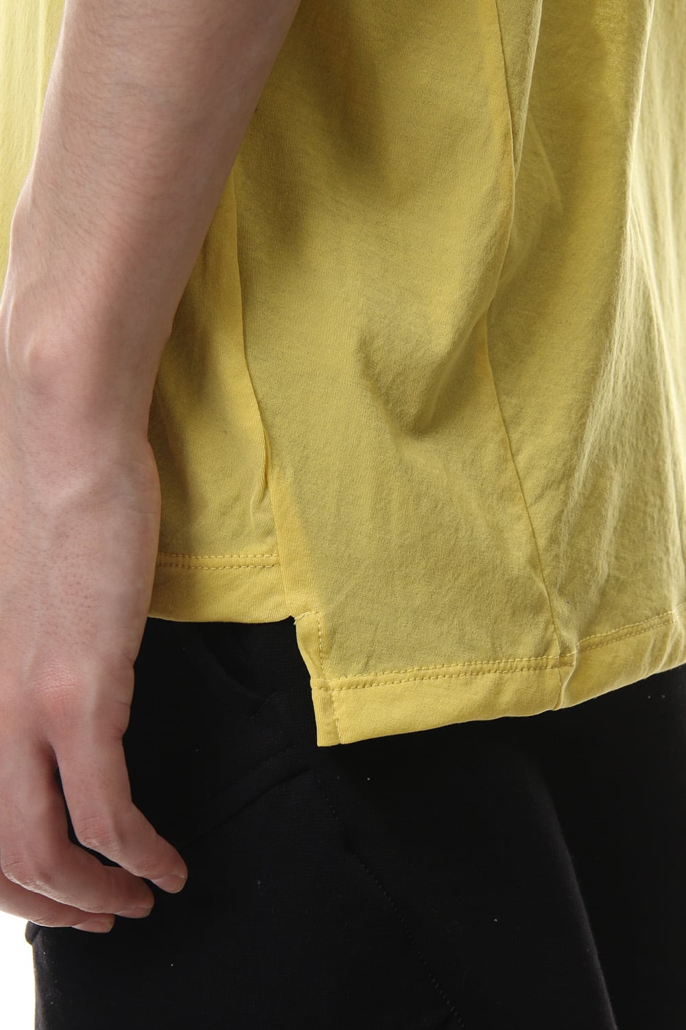 Hard twist jersey stitch roll up sleeve t-shirt Yellow