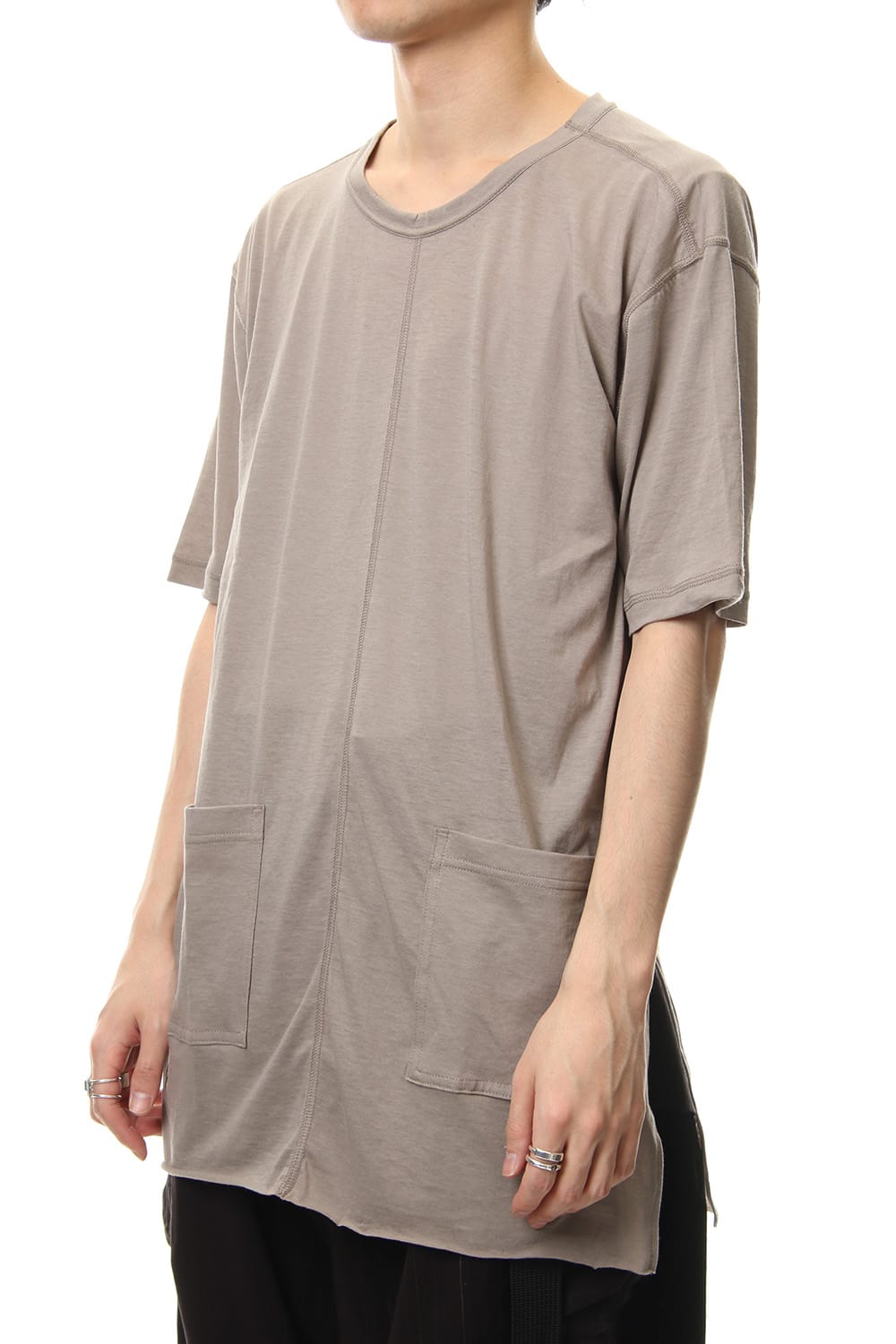 Cotton silk hem pocket T-shirt G.Beige