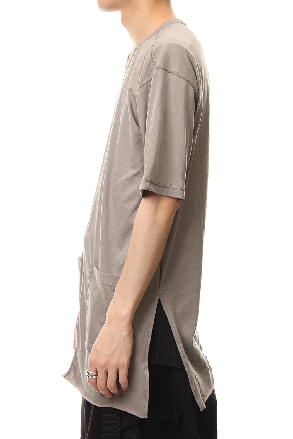 Cotton silk hem pocket T-shirt G.Beige