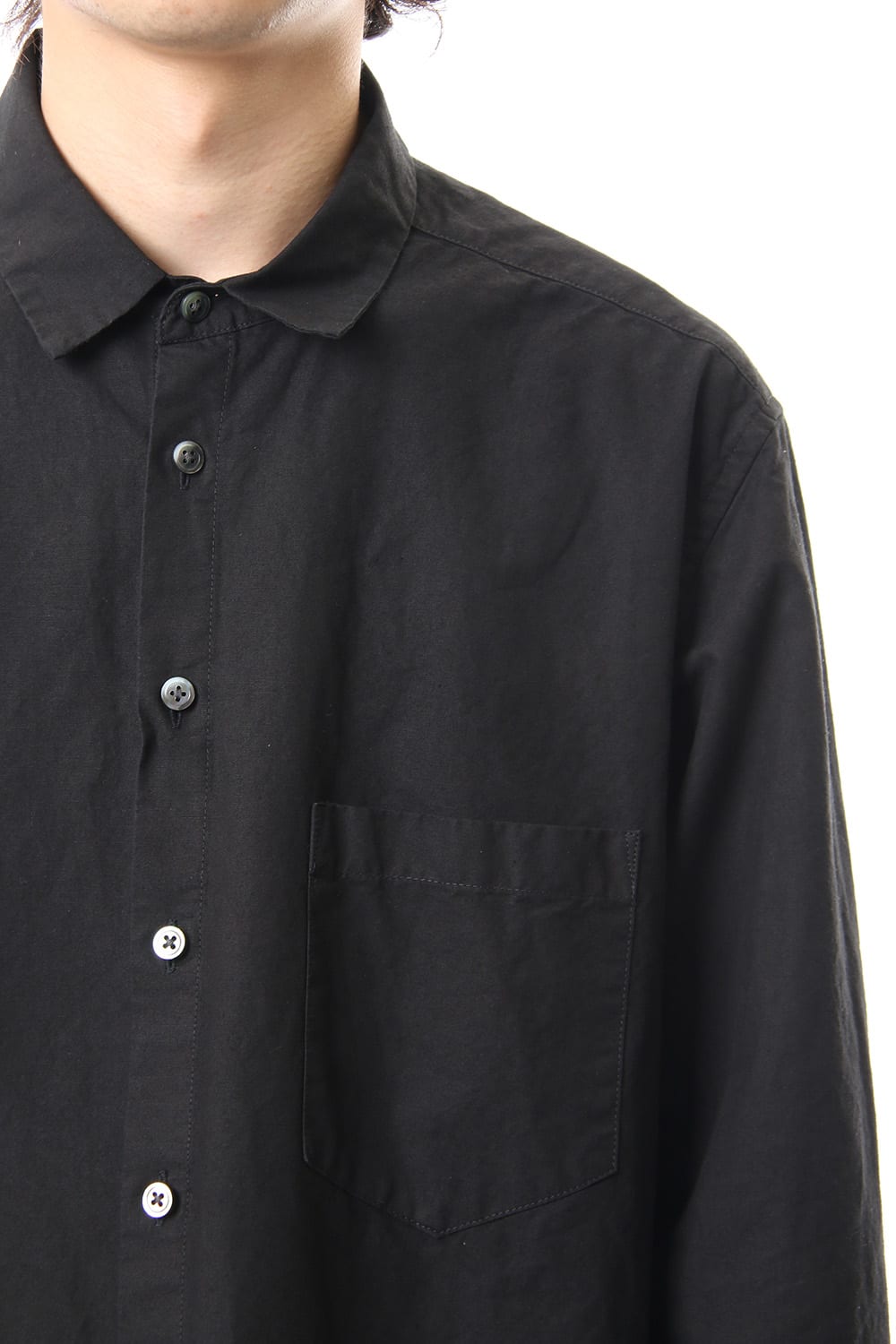 Cotton Linen Plane Shirt - Black