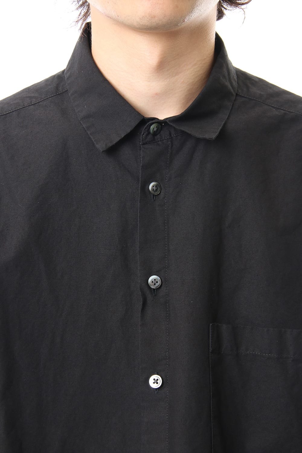 Cotton Linen Plane Shirt - Black