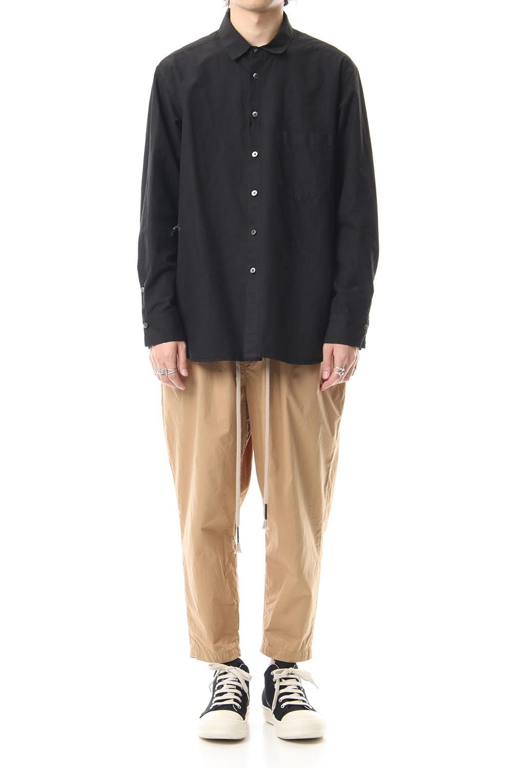 Cotton Linen Plane Shirt - Black