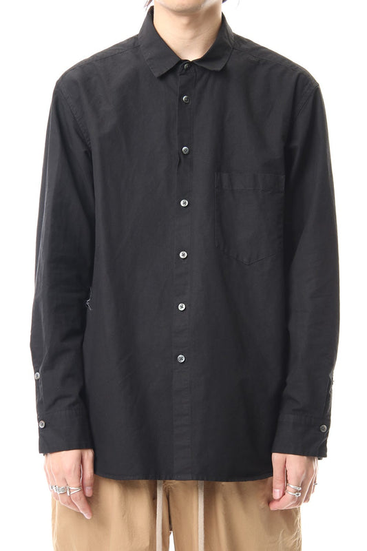 Cotton Linen Plane Shirt - Black