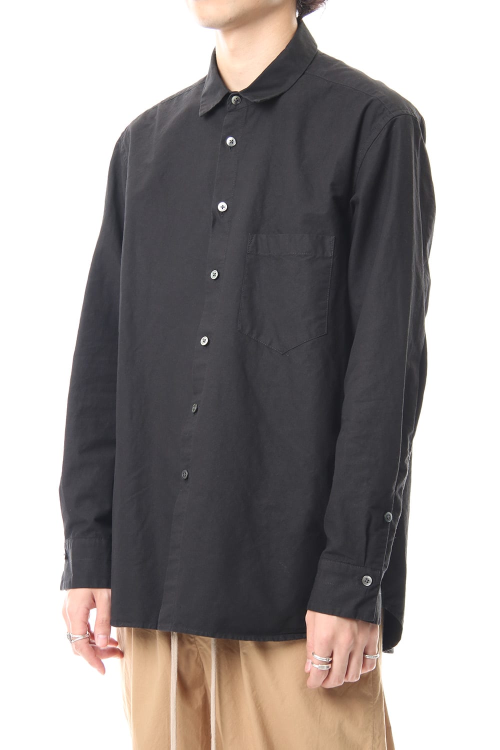 Cotton Linen Plane Shirt - Black