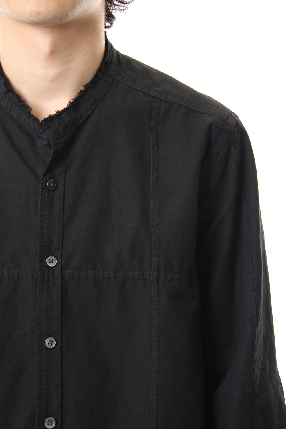 Cotton Linen Cutting Off No-Collar Shirt