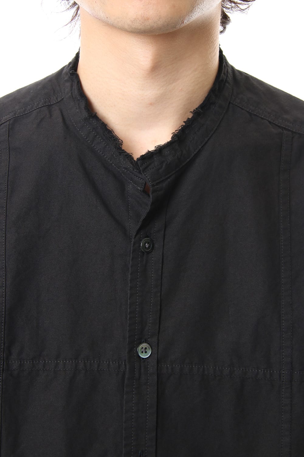 Cotton Linen Cutting Off No-Collar Shirt