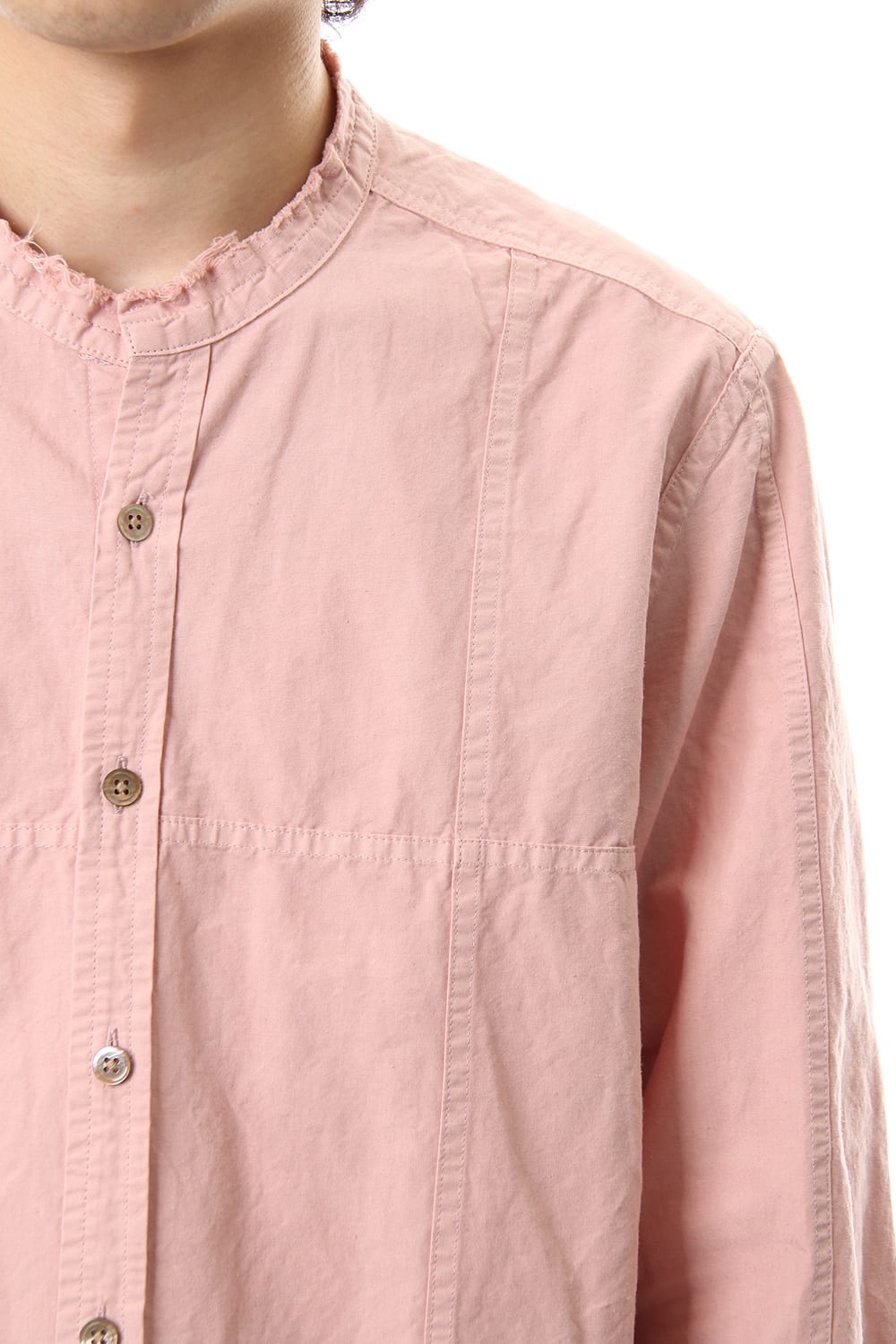 Cotton Linen Cutting Off No-Collar Shirt