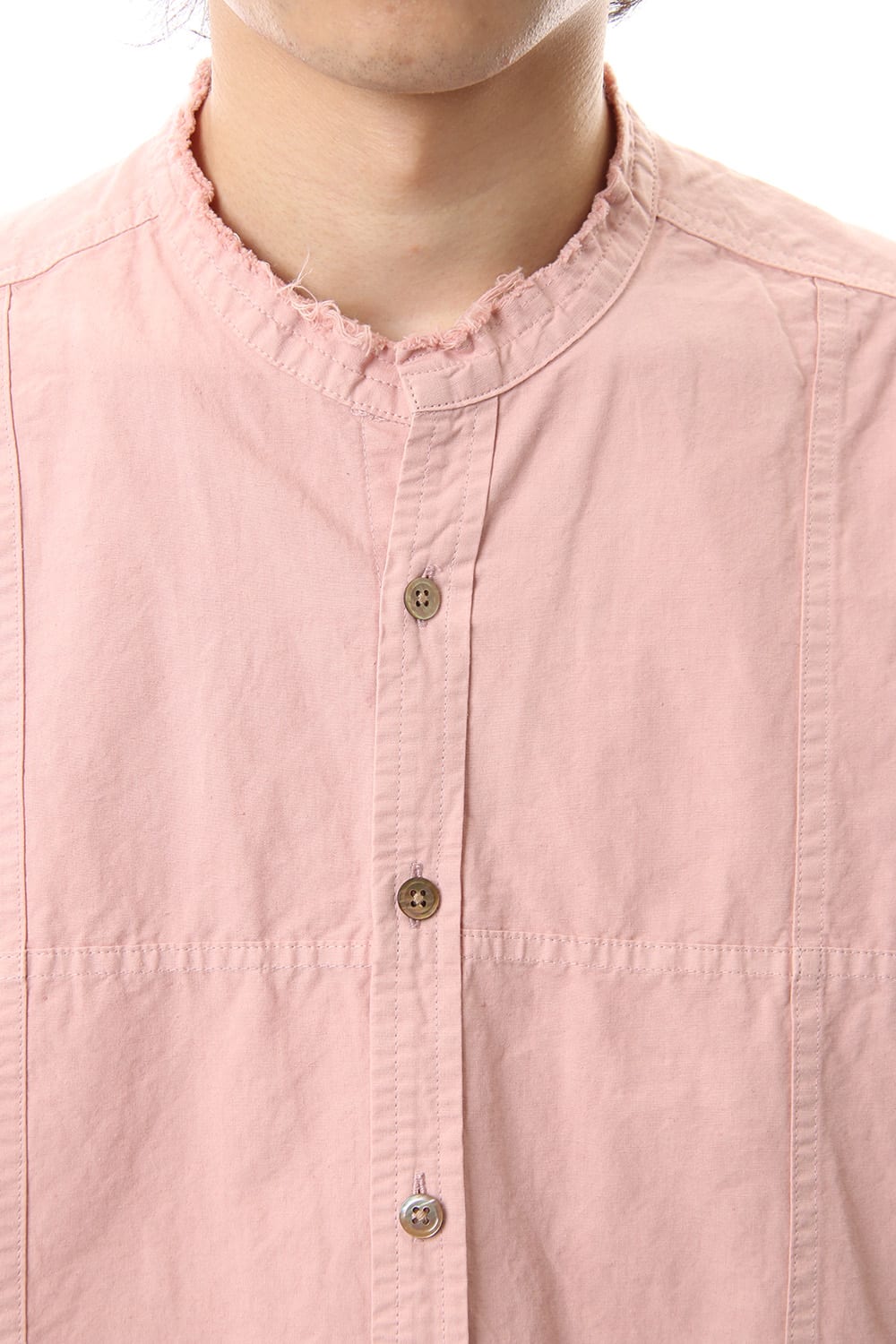 Cotton Linen Cutting Off No-Collar Shirt