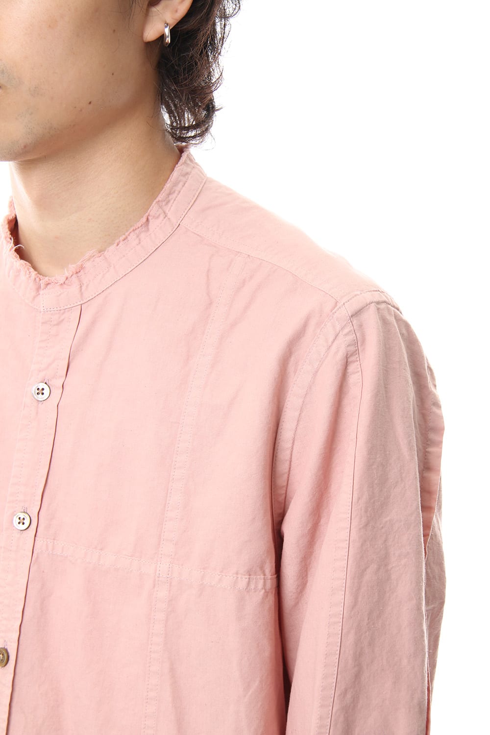 Cotton Linen Cutting Off No-Collar Shirt