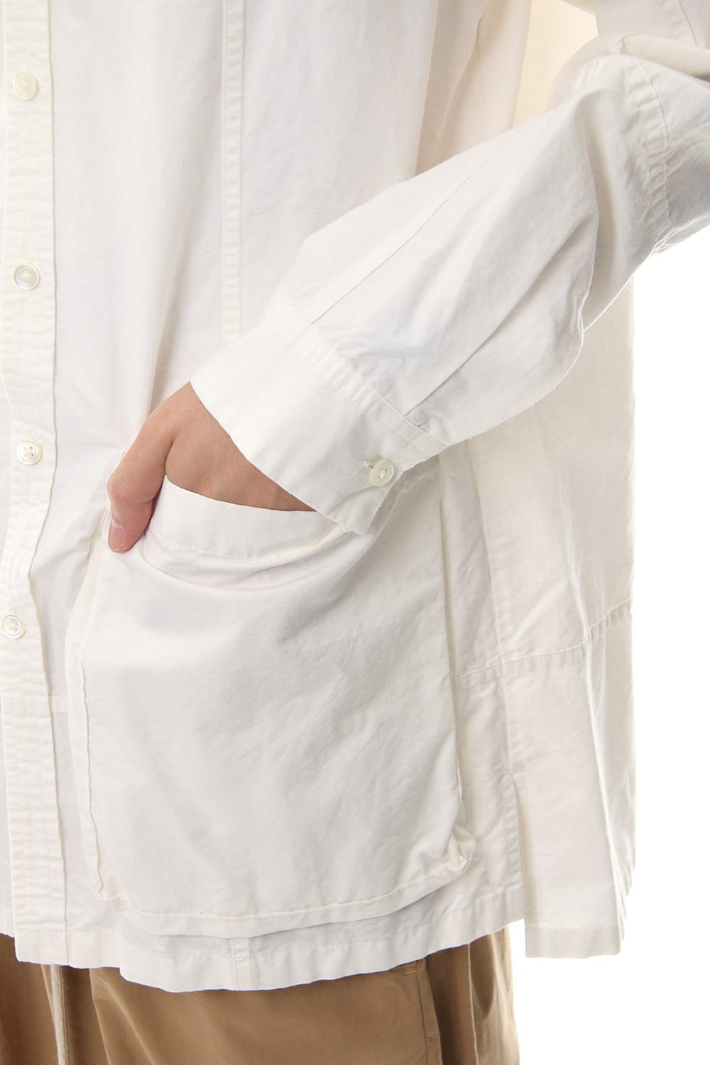 Cotton Linen Cutting Off No-Collar Shirt