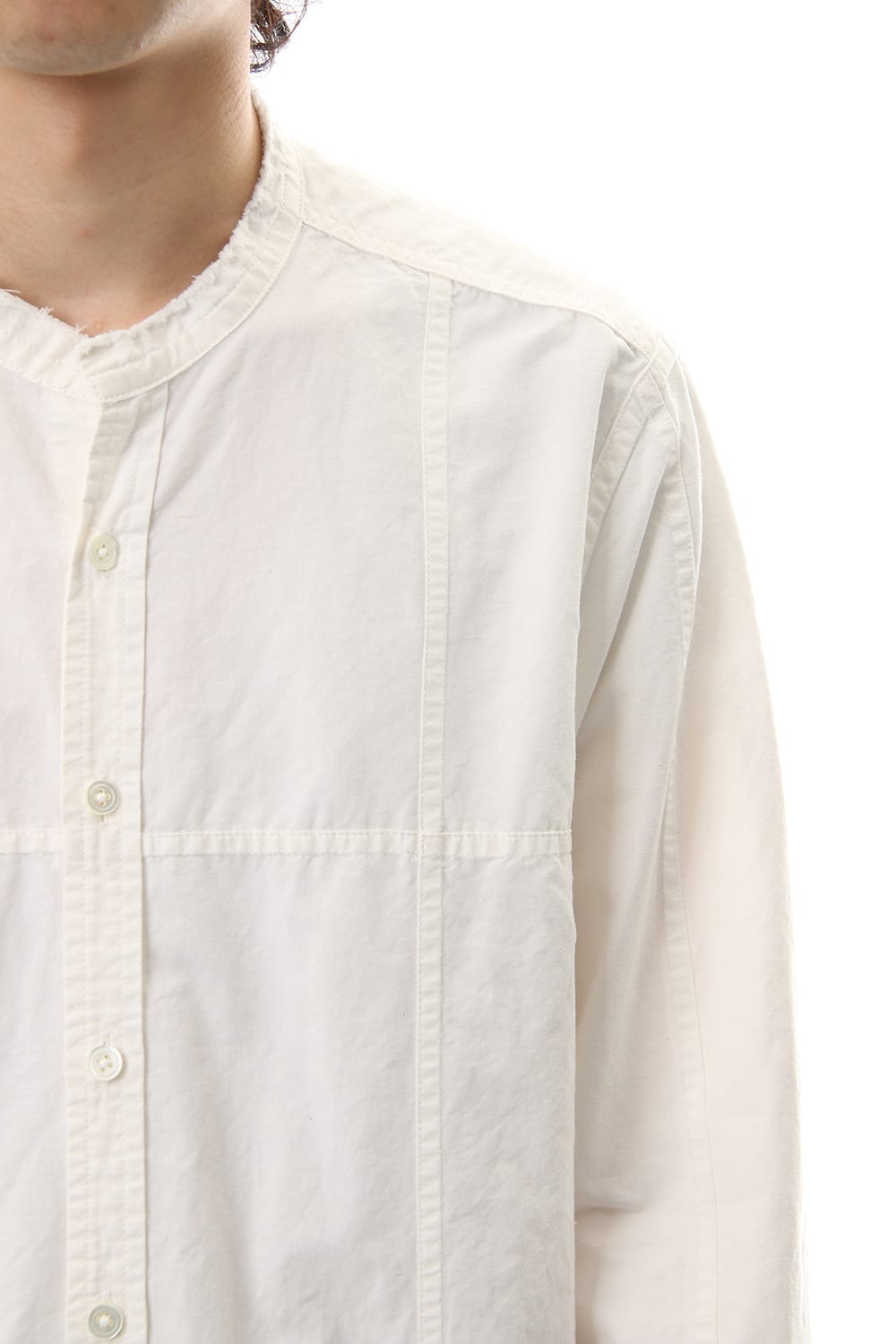 Cotton Linen Cutting Off No-Collar Shirt