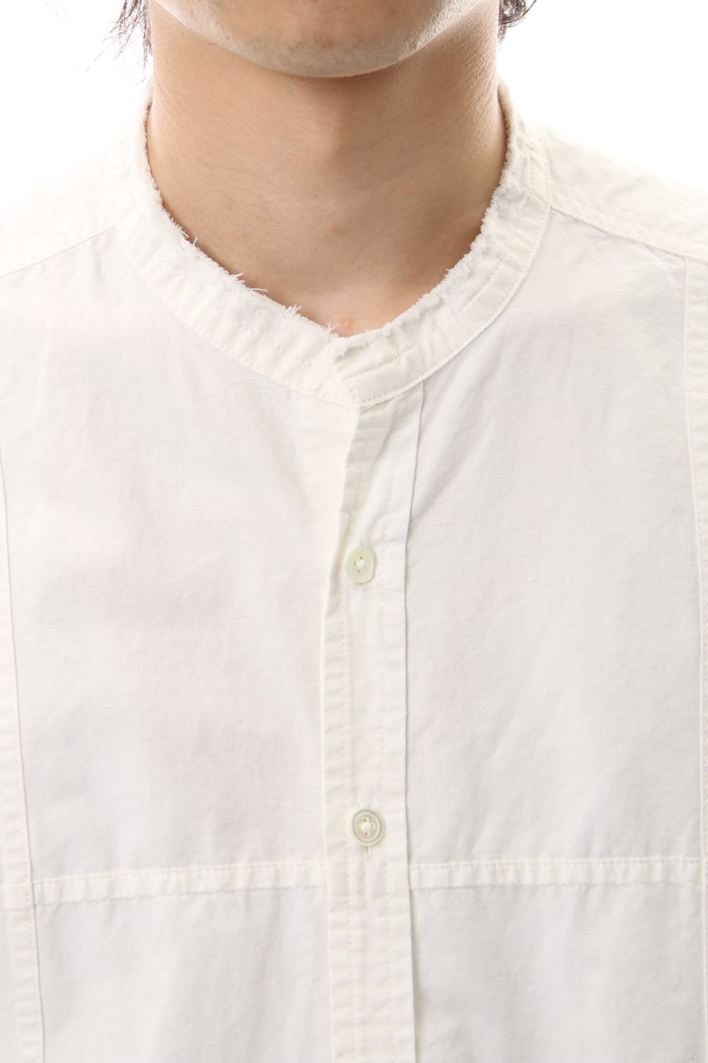 Cotton Linen Cutting Off No-Collar Shirt