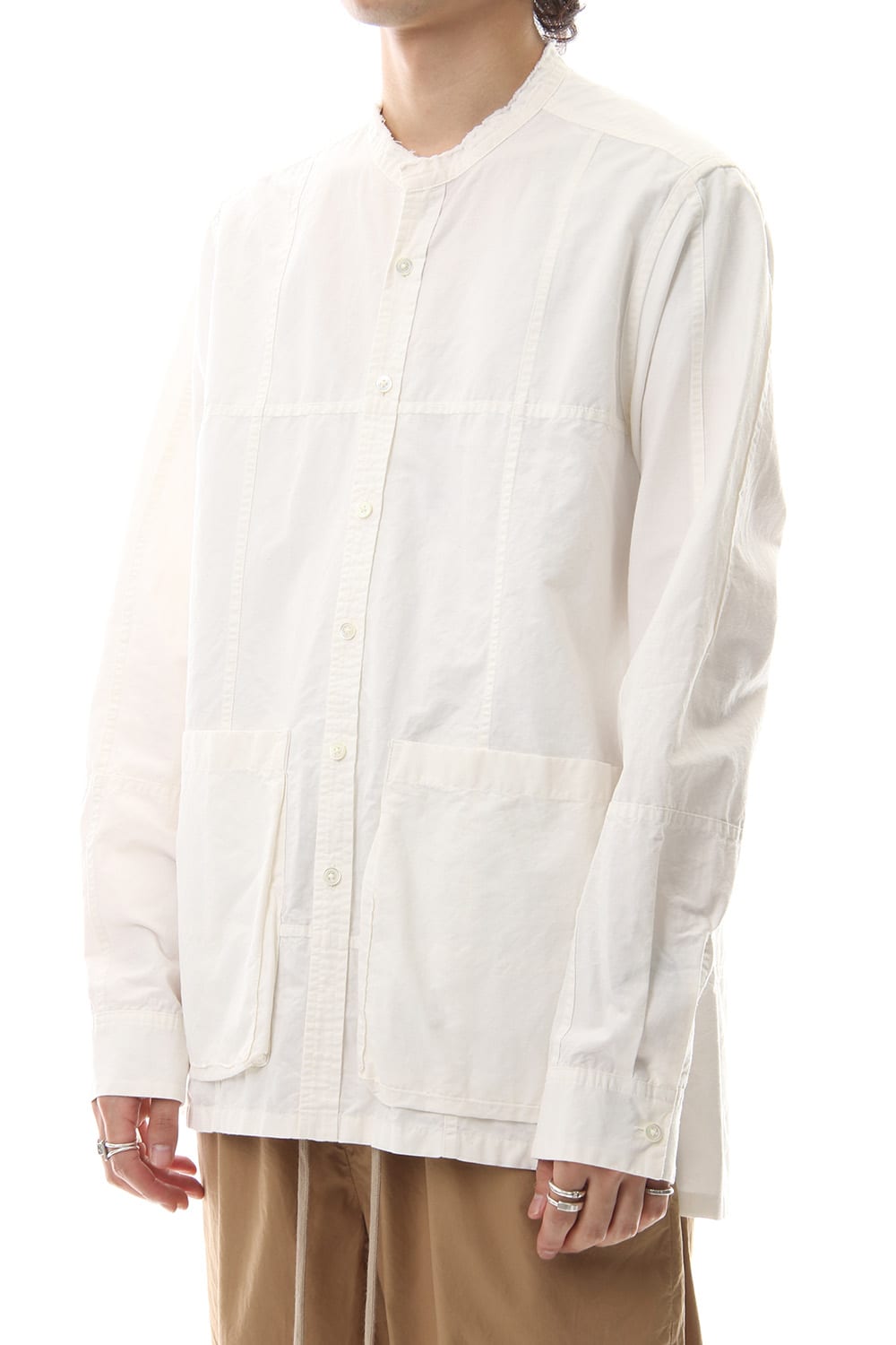 Cotton Linen Cutting Off No-Collar Shirt