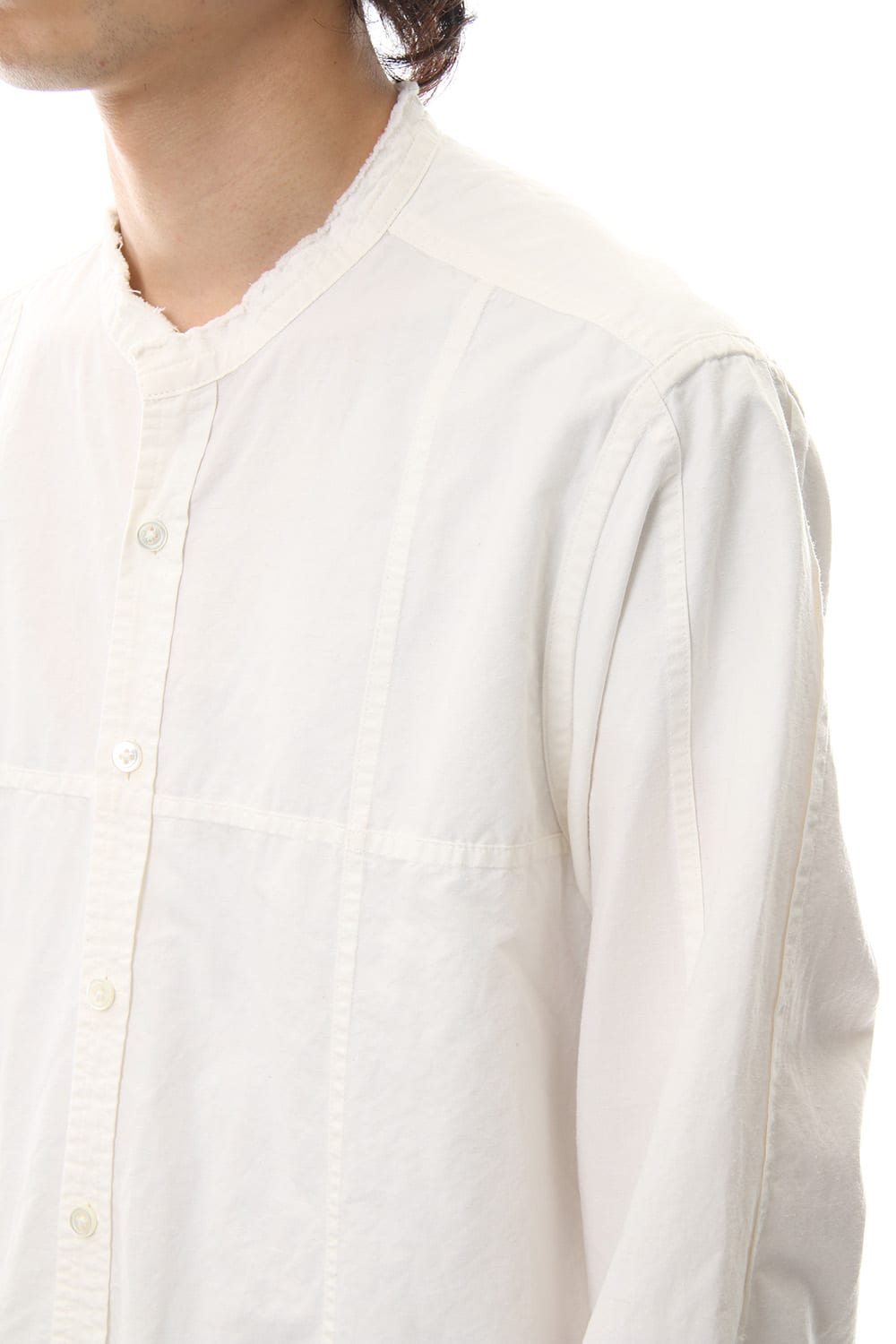 Cotton Linen Cutting Off No-Collar Shirt