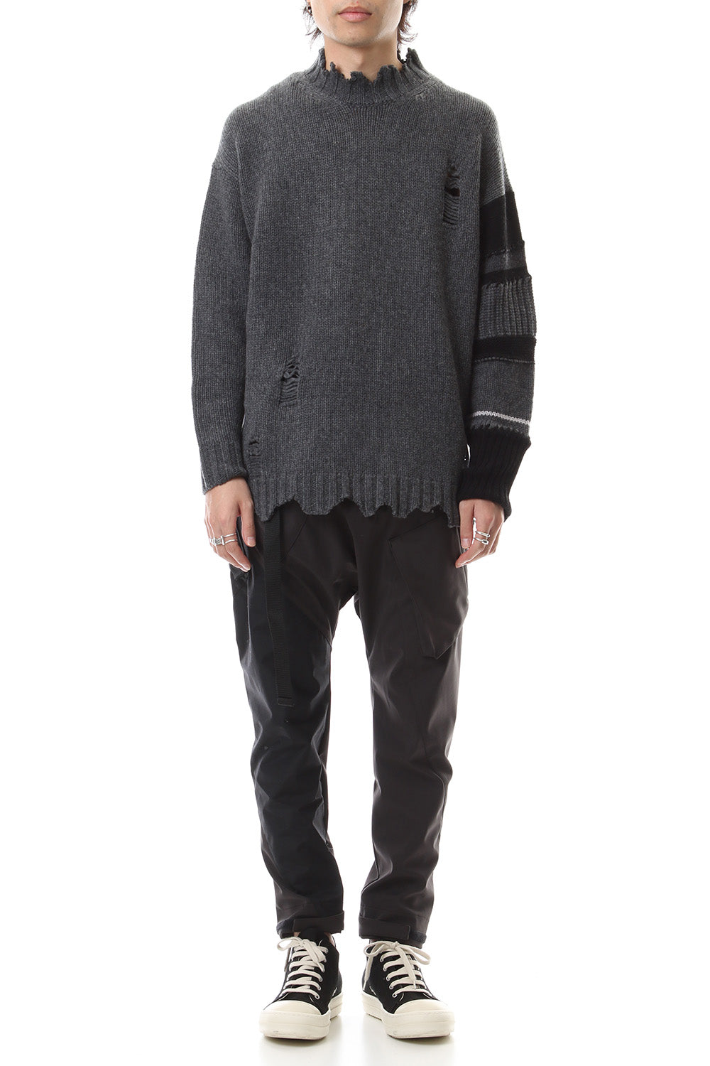 Sleeve Border Wool Cashmere Sweater