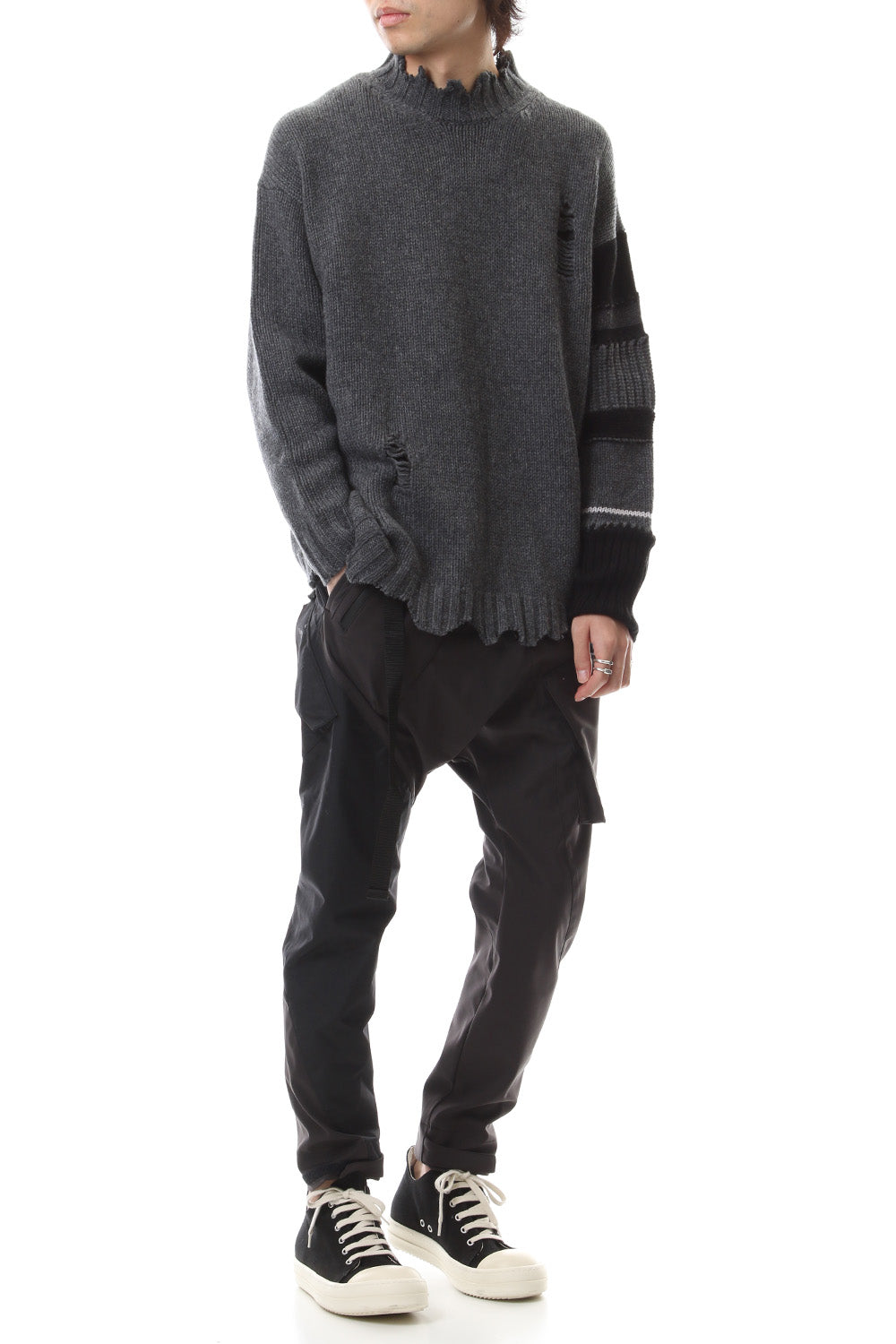 Sleeve Border Wool Cashmere Sweater