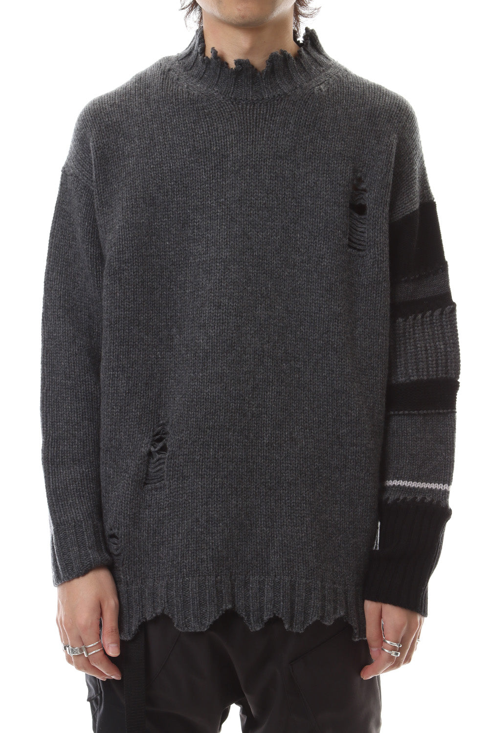 Sleeve Border Wool Cashmere Sweater