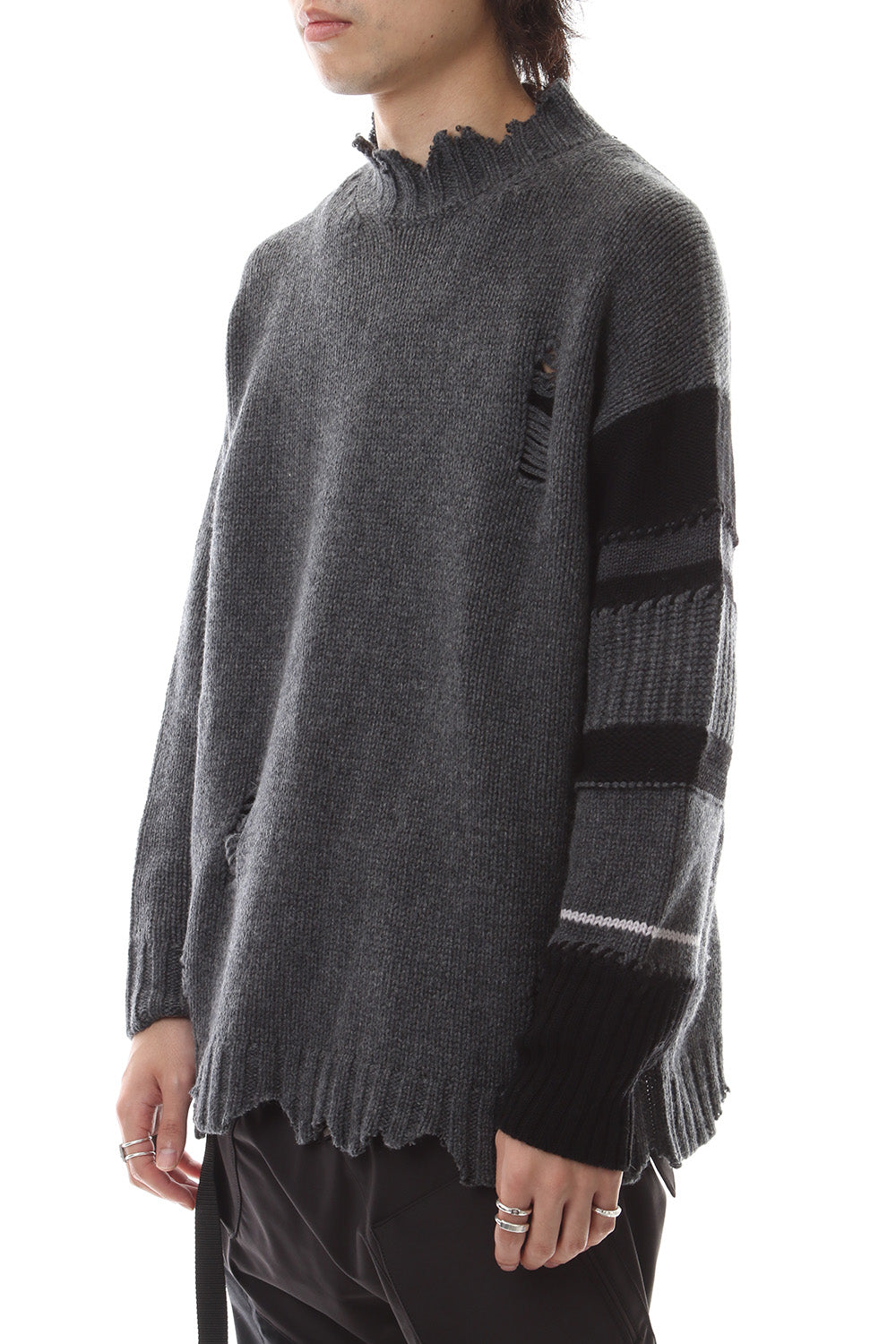 Sleeve Border Wool Cashmere Sweater