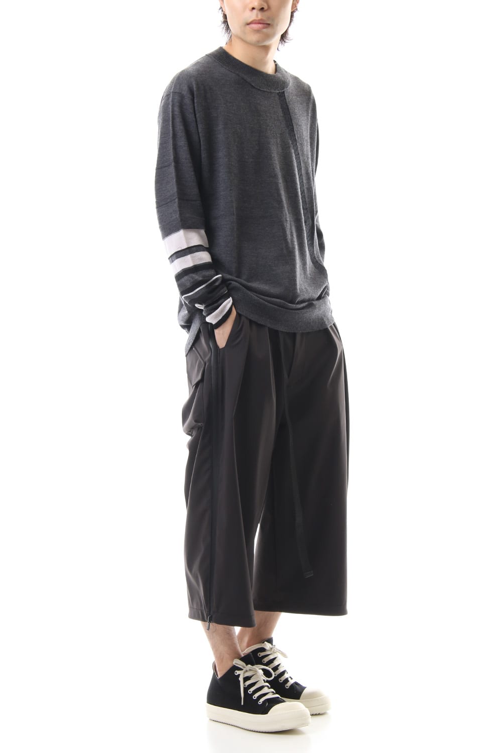 Fine merino Border Sleeve L/S Tshirt