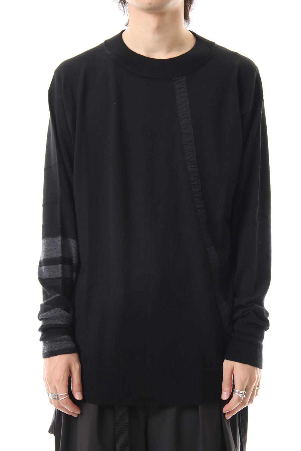 Fine merino Border Sleeve L/S Tshirt