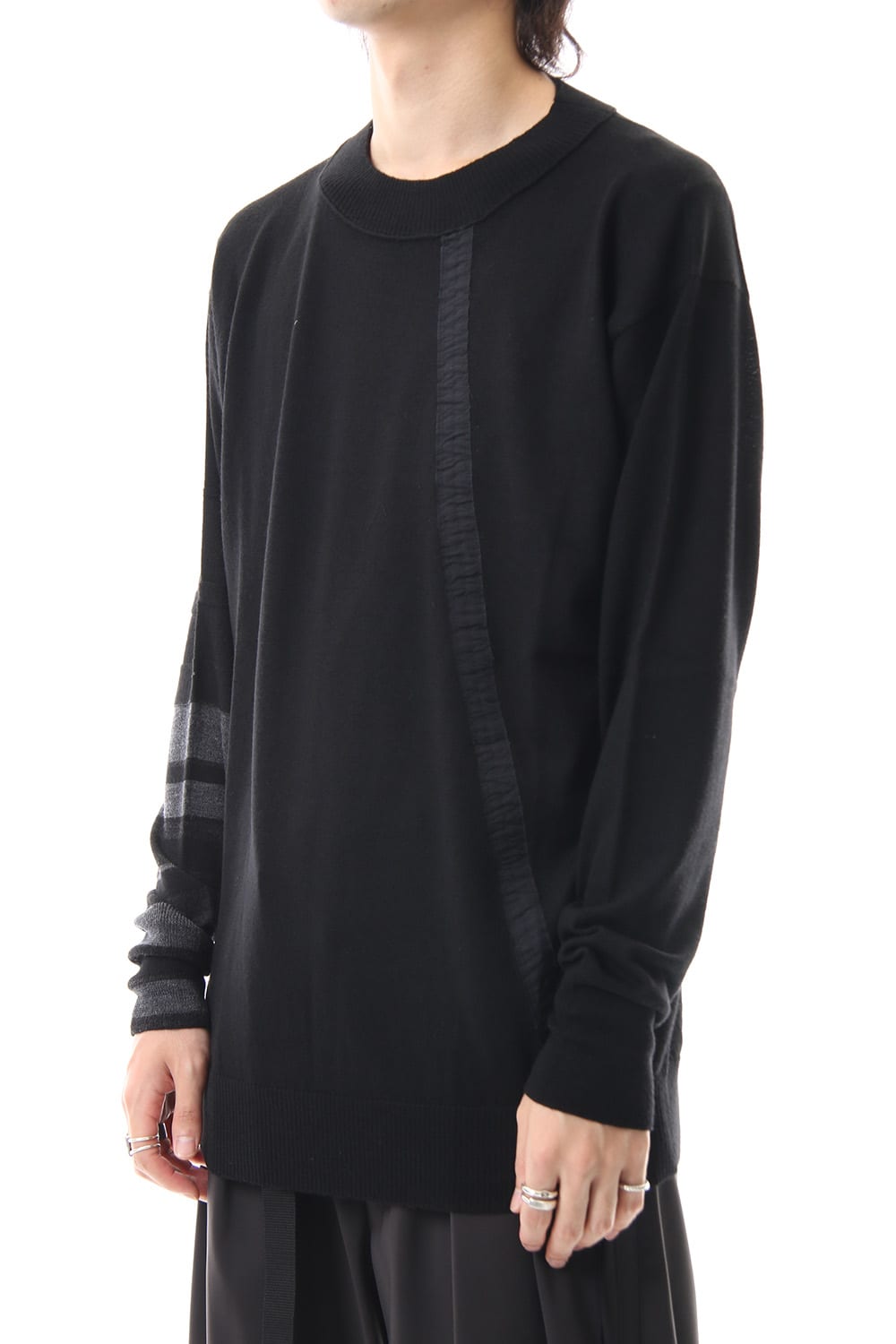 Fine merino Border Sleeve L/S Tshirt