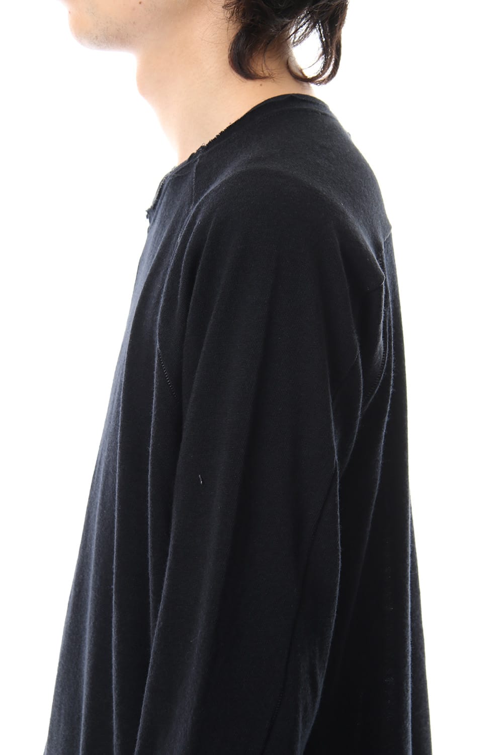 Cotton Wool Plain Stitch long Sleeve T-Shirts - Black