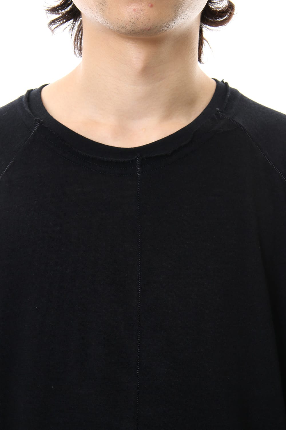 Cotton Wool Plain Stitch long Sleeve T-Shirts - Black