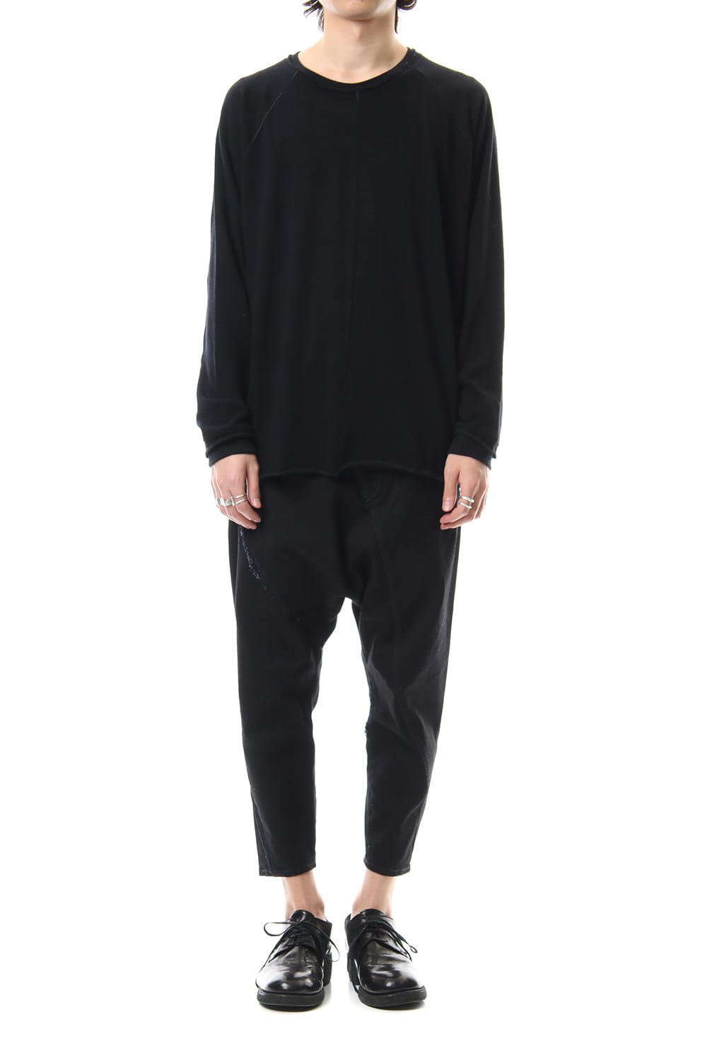 Cotton Wool Plain Stitch long Sleeve T-Shirts - Black