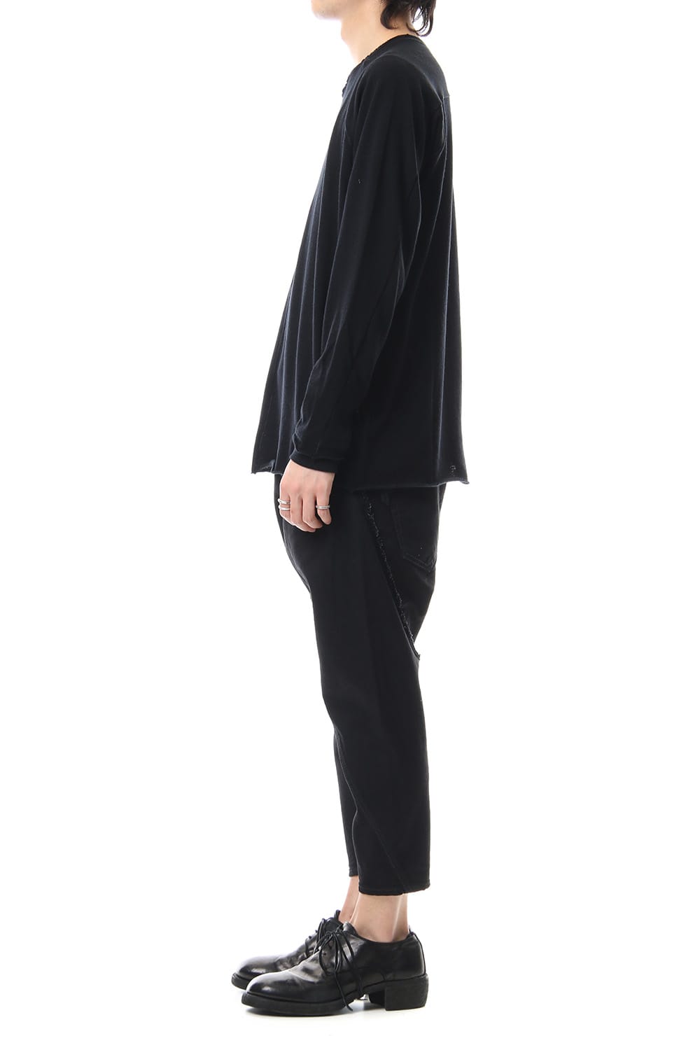 Cotton Wool Plain Stitch long Sleeve T-Shirts - Black