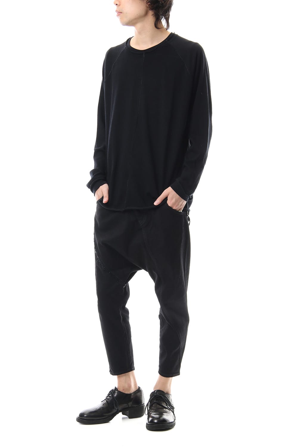 Cotton Wool Plain Stitch long Sleeve T-Shirts - Black