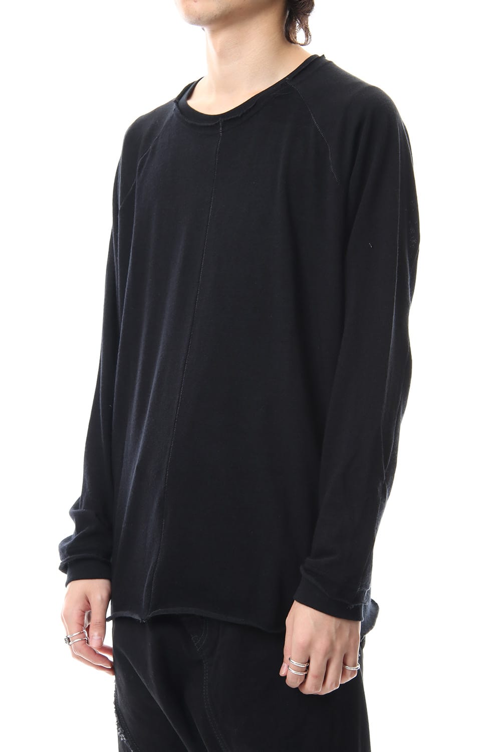 Cotton Wool Plain Stitch long Sleeve T-Shirts - Black