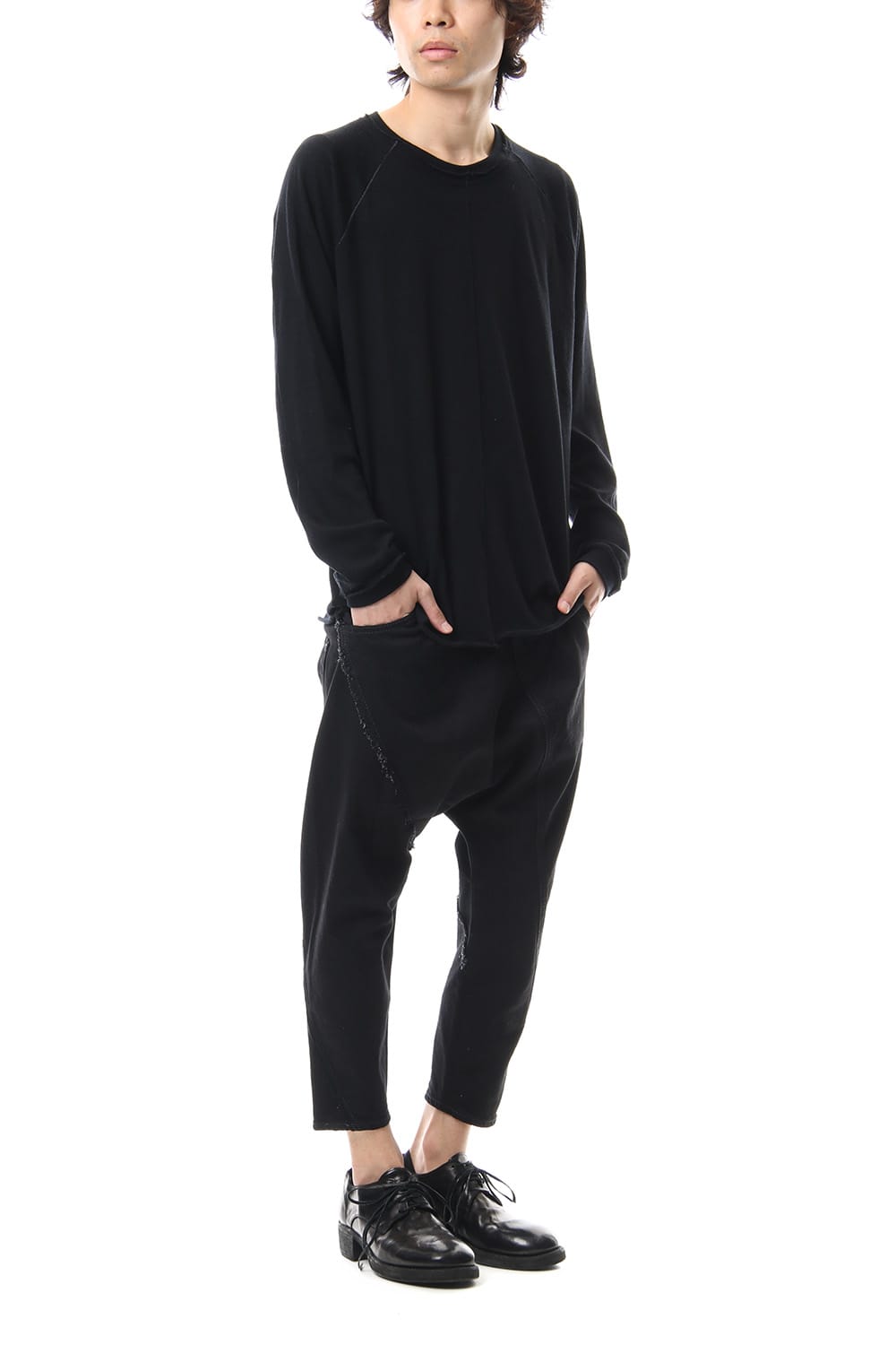 Cotton Wool Plain Stitch long Sleeve T-Shirts - Black