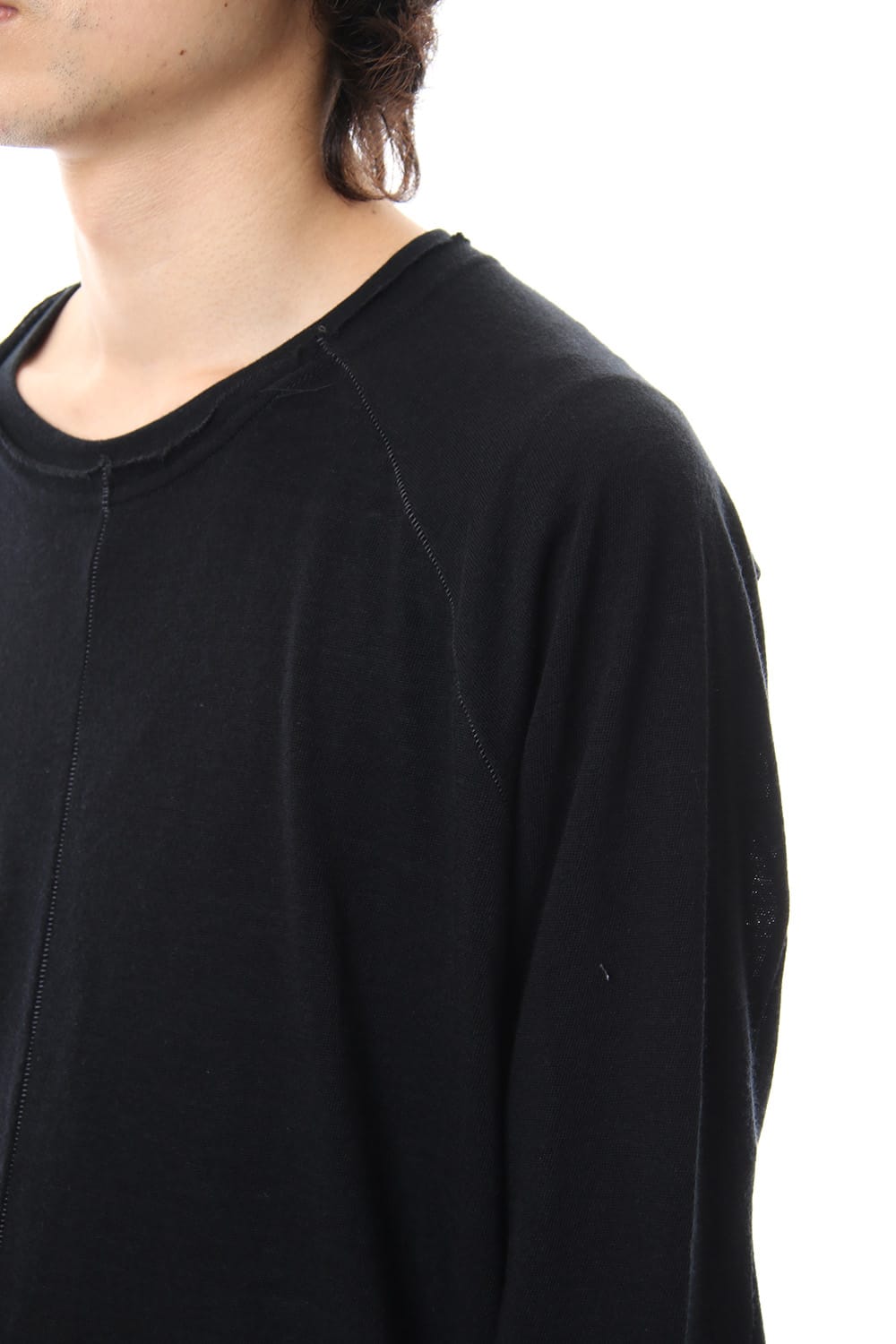 Cotton Wool Plain Stitch long Sleeve T-Shirts - Black