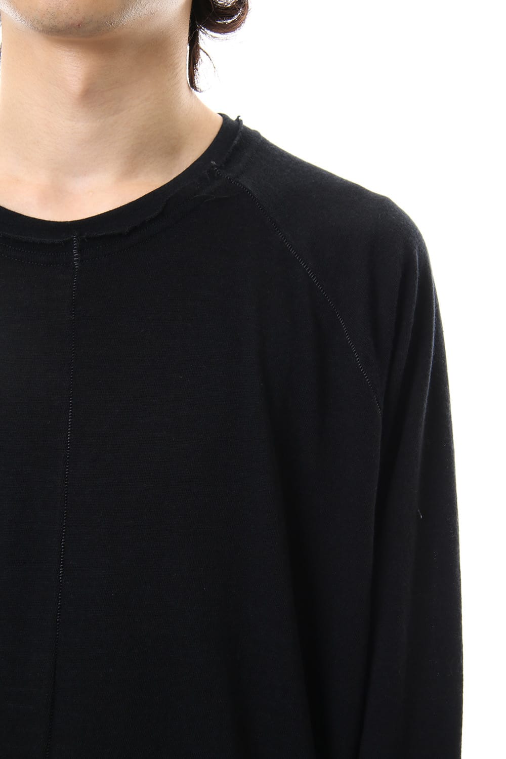 Cotton Wool Plain Stitch long Sleeve T-Shirts - Black