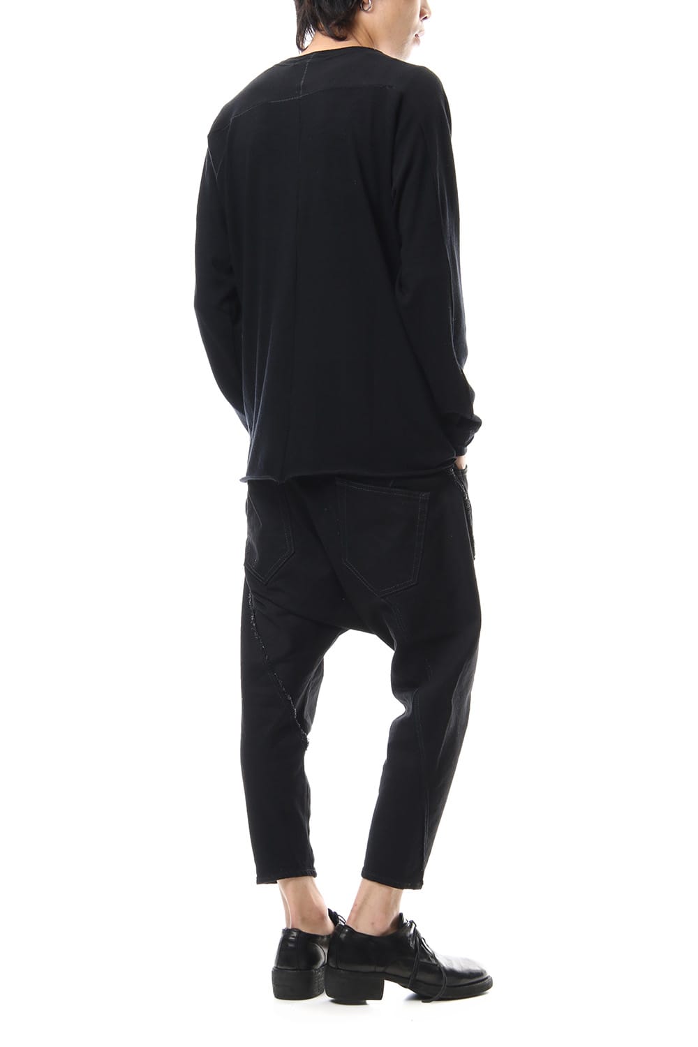 Cotton Wool Plain Stitch long Sleeve T-Shirts - Black