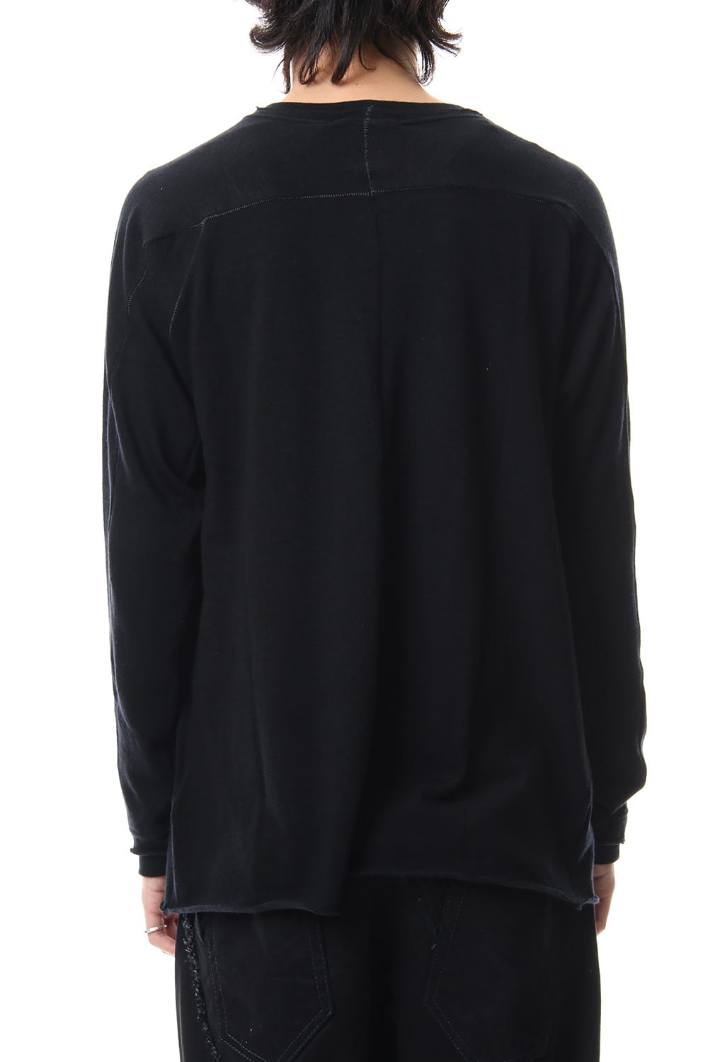 Cotton Wool Plain Stitch long Sleeve T-Shirts - Black