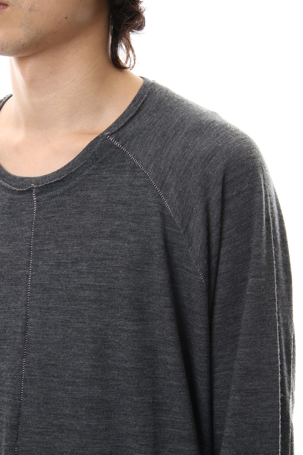 Cotton Wool Plain Stitch long Sleeve T-Shirts - Gray