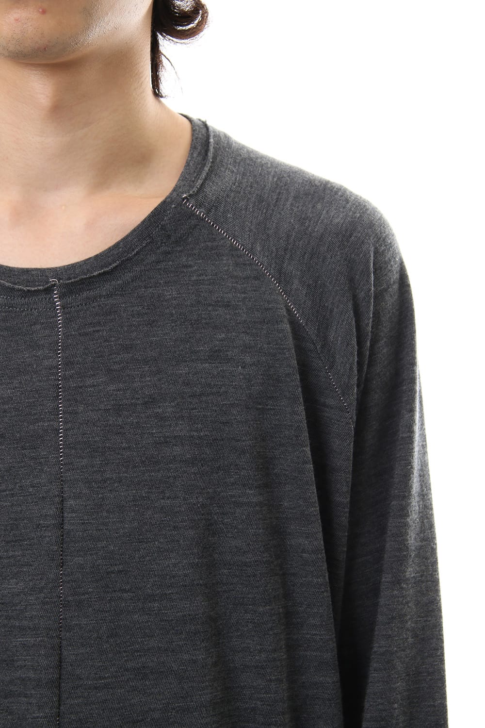 Cotton Wool Plain Stitch long Sleeve T-Shirts - Gray