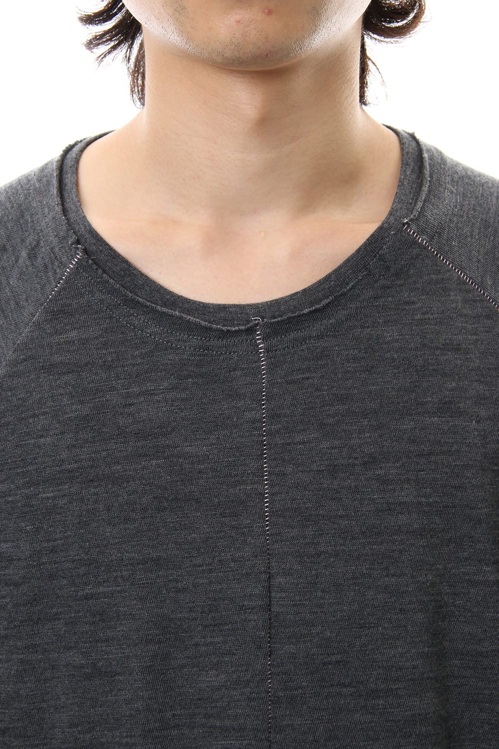 Cotton Wool Plain Stitch long Sleeve T-Shirts - Gray