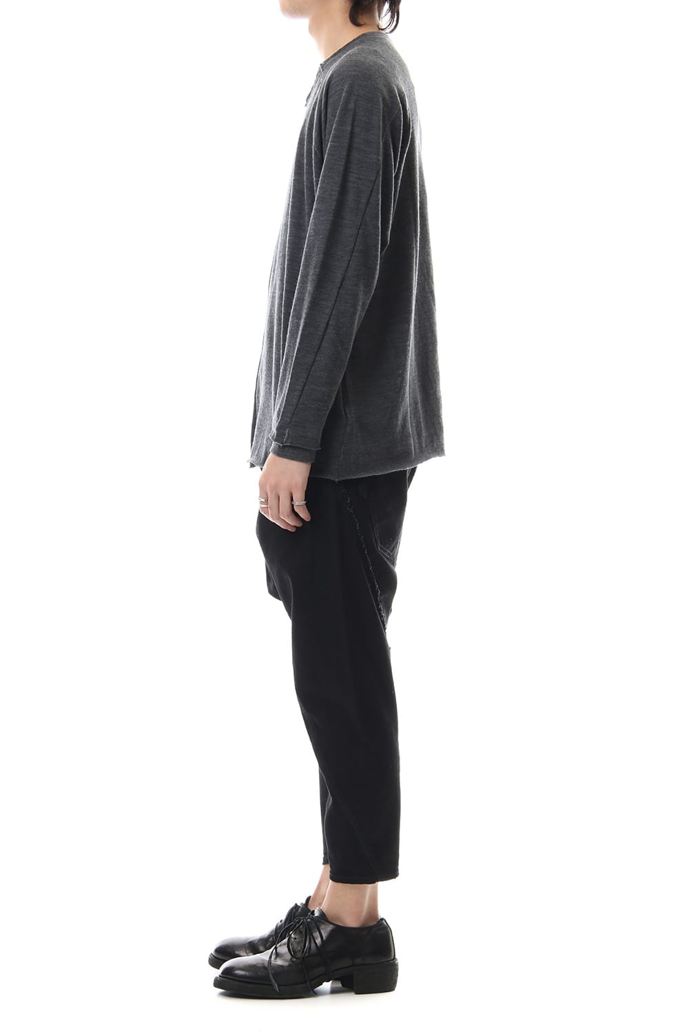 Cotton Wool Plain Stitch long Sleeve T-Shirts - Gray