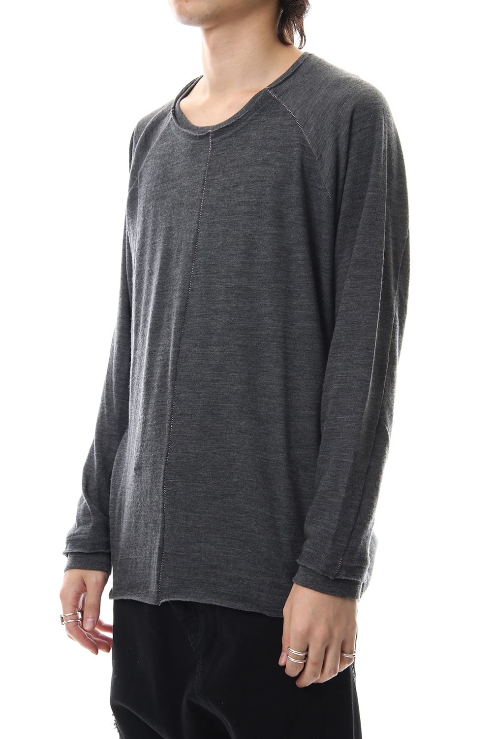 Cotton Wool Plain Stitch long Sleeve T-Shirts - Gray