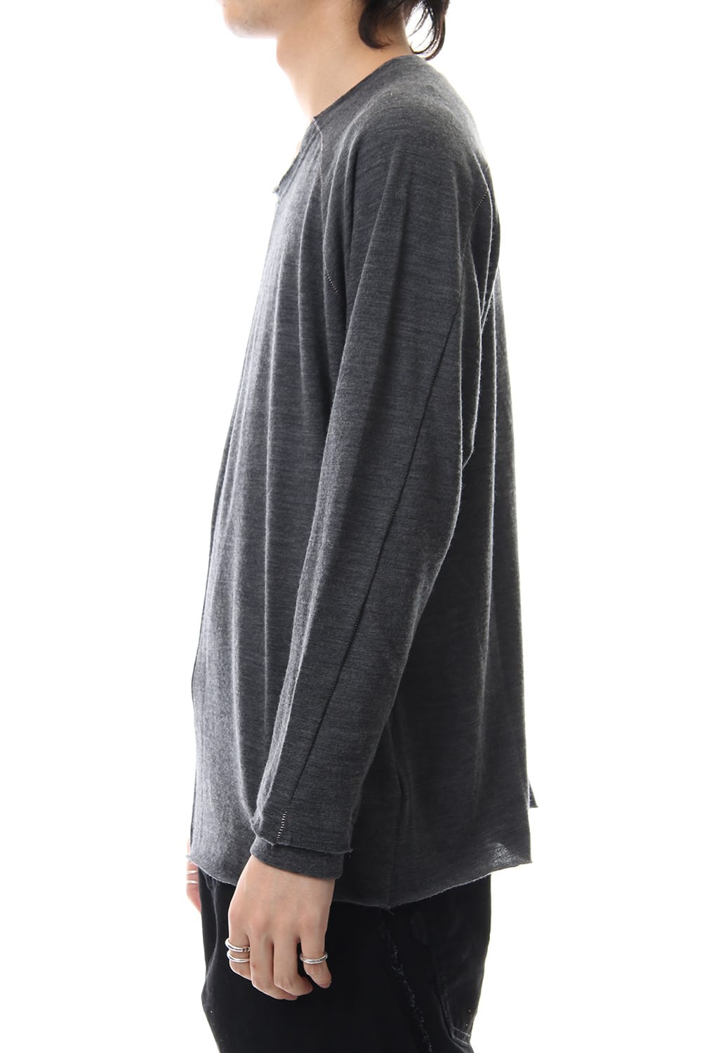 Cotton Wool Plain Stitch long Sleeve T-Shirts - Gray